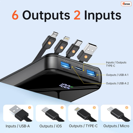 COPINK 50,000mAh Power Bank with Built-In Cables