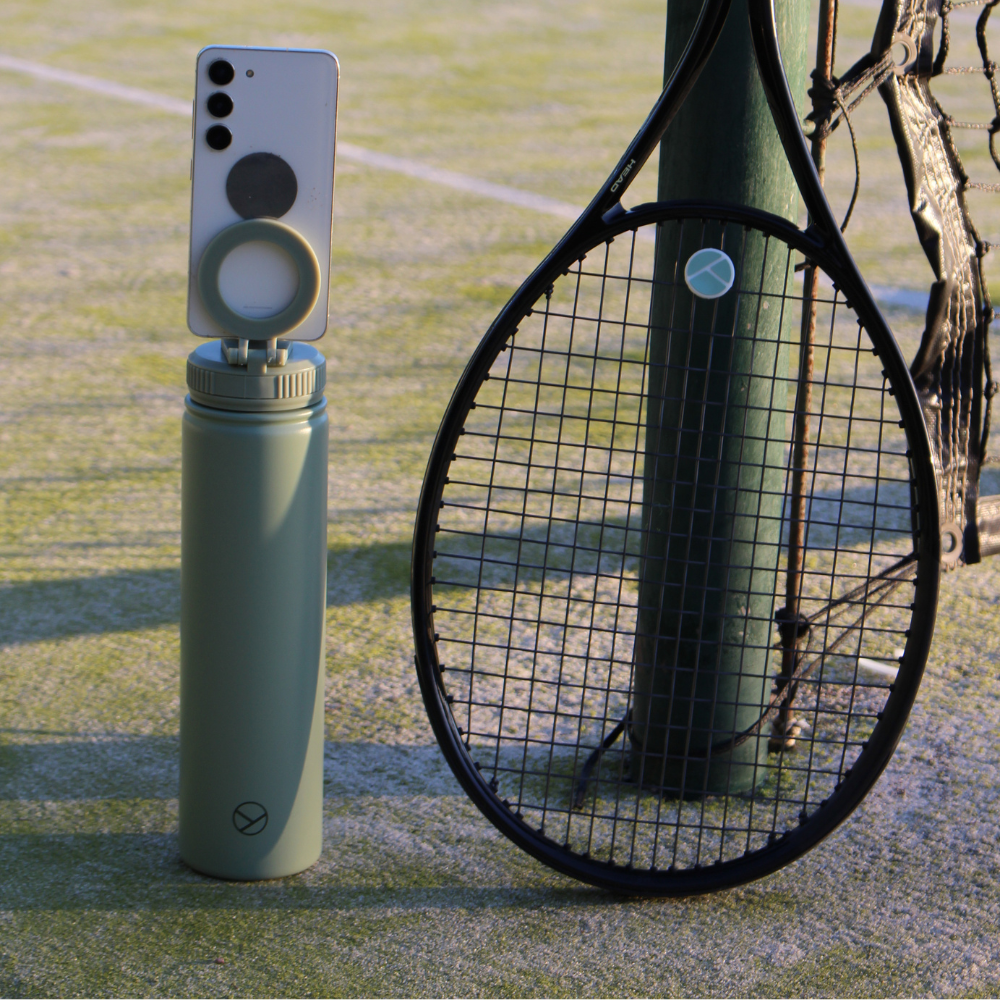 Phone Holder Water Bottle - Racquet View