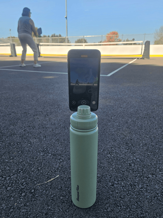 Phone Holder Water Bottle - Racquet View