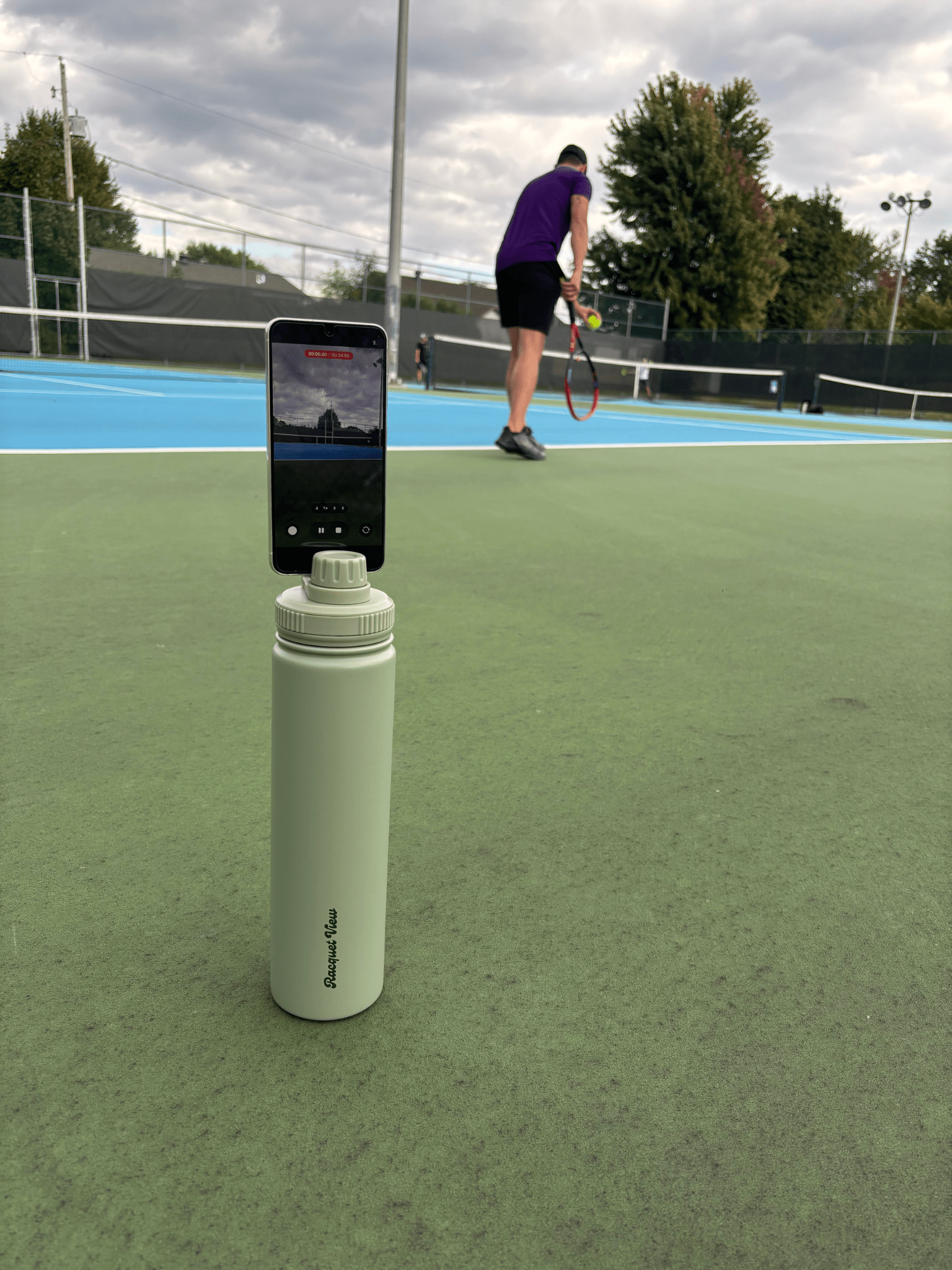 Phone Holder Water Bottle - Racquet View